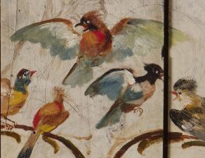 Photo de détail panneaux, salle à manger des artistes de l'auberge Ganne.