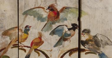 Photo de détail panneaux, salle à manger des artistes de l'auberge Ganne.