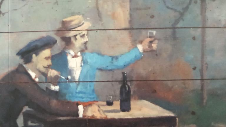 Peinture de l'enseigne de l'auberge du cheval blanc