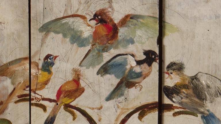 Photo de détail panneaux, salle à manger des artistes de l'auberge Ganne.